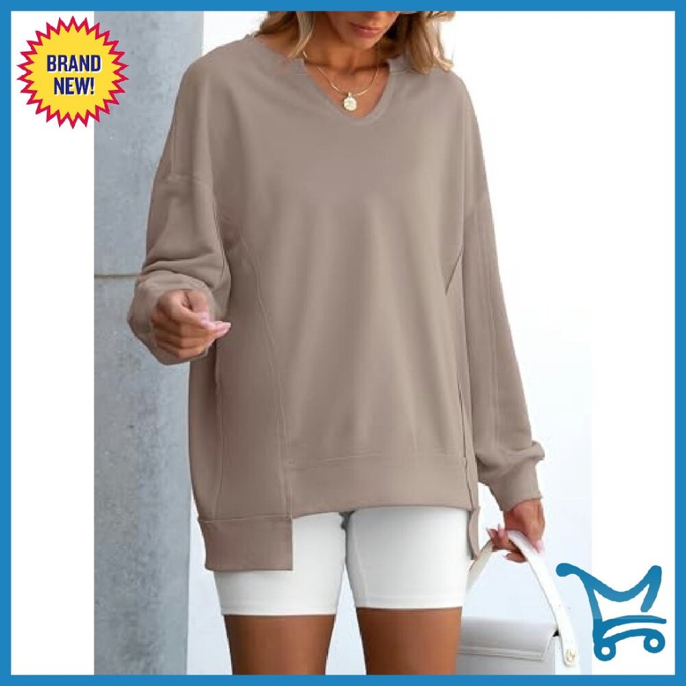 Oversized V-Neck Sweatshirt, Patchwork Design, Lo… - image 5